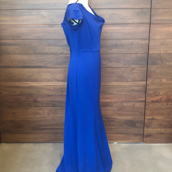 Draped Neck Short Sleeve Floor length Dress Blue - Picture 2 of 3